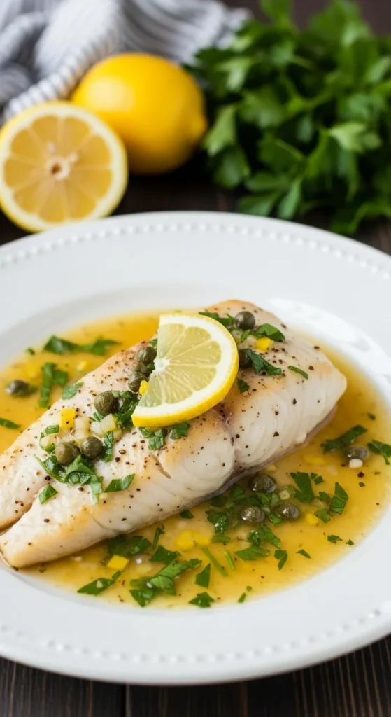 21. Baked Tilapia with Lemon Herb Sauce