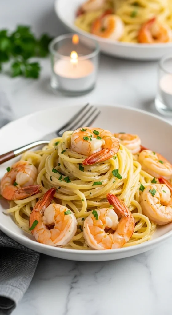 21. Creamy Garlic Shrimp Pasta