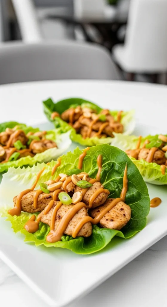 22. Chicken Lettuce Cups with Peanut Sauce