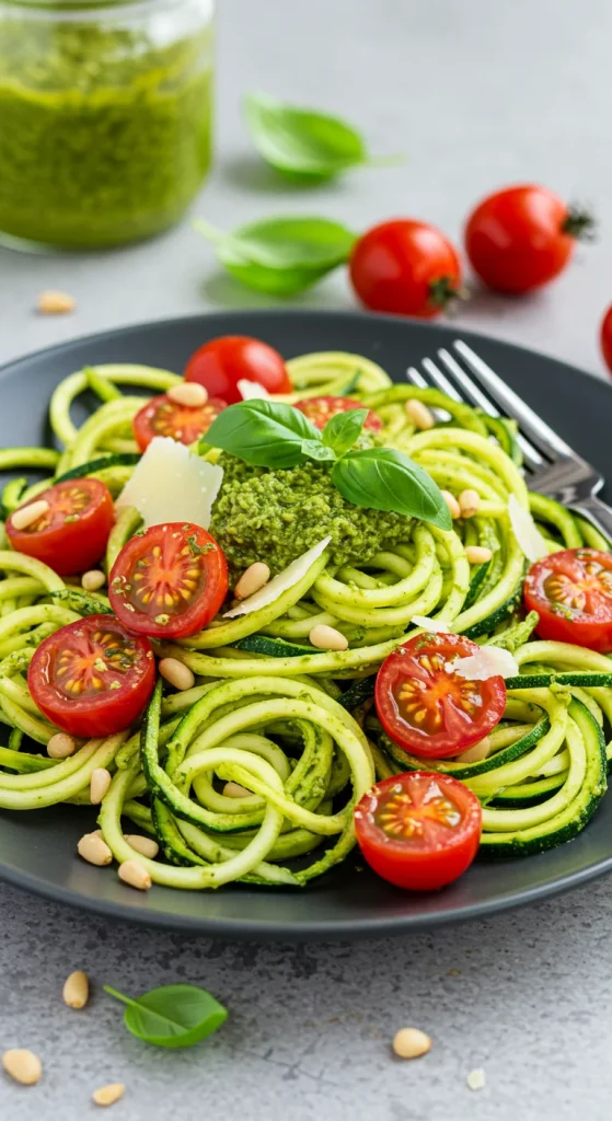 22. Pesto Zucchini Noodles with Cherry Tomatoes