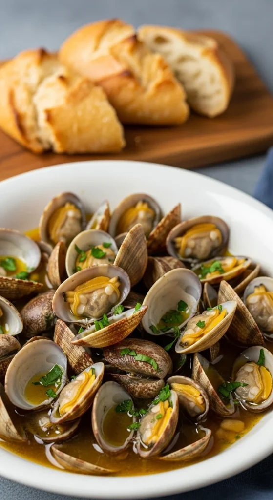 22. Steamed Clams with Garlic Wine Sauce