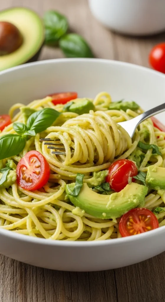 23. Creamy Avocado and Tomato Pasta