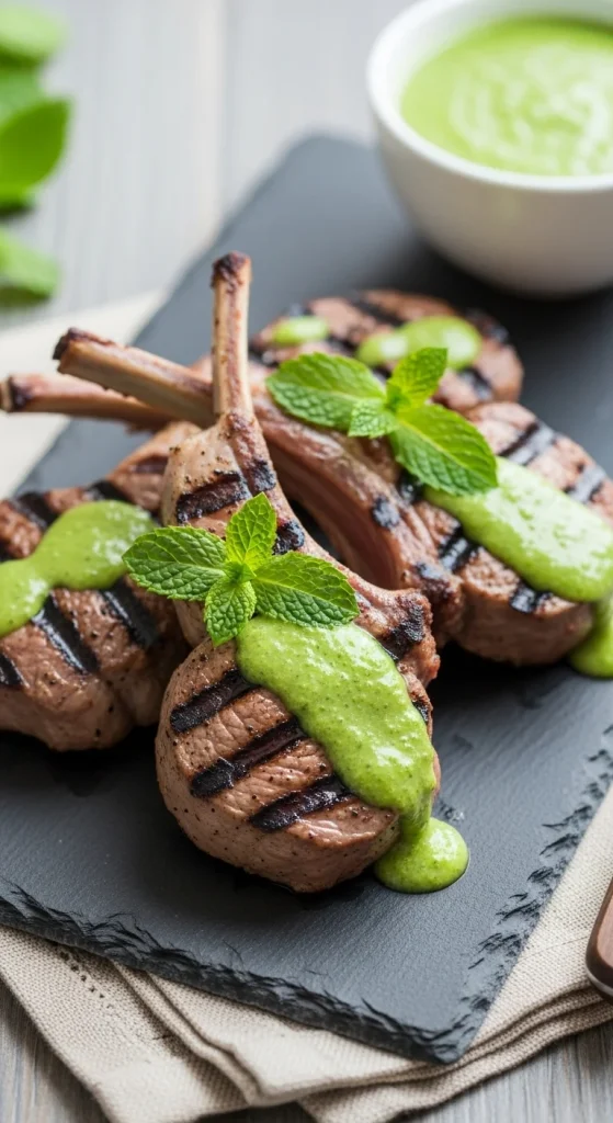 23. Grilled Lamb Chops with Mint Sauce