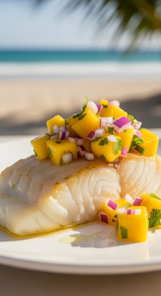 24. Baked Cod with Mango Salsa