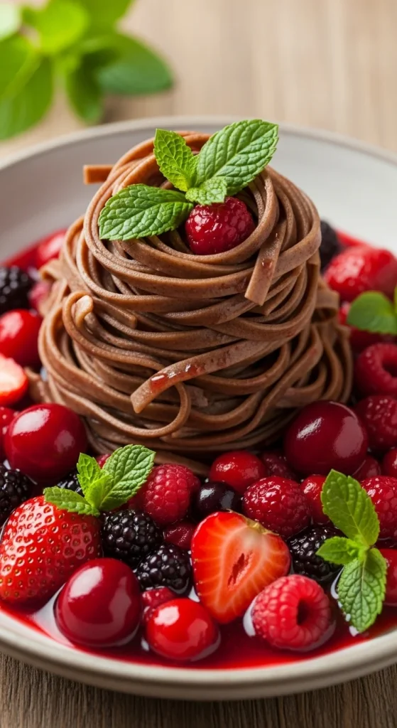 24. Chocolate Pasta with Berry Sauce