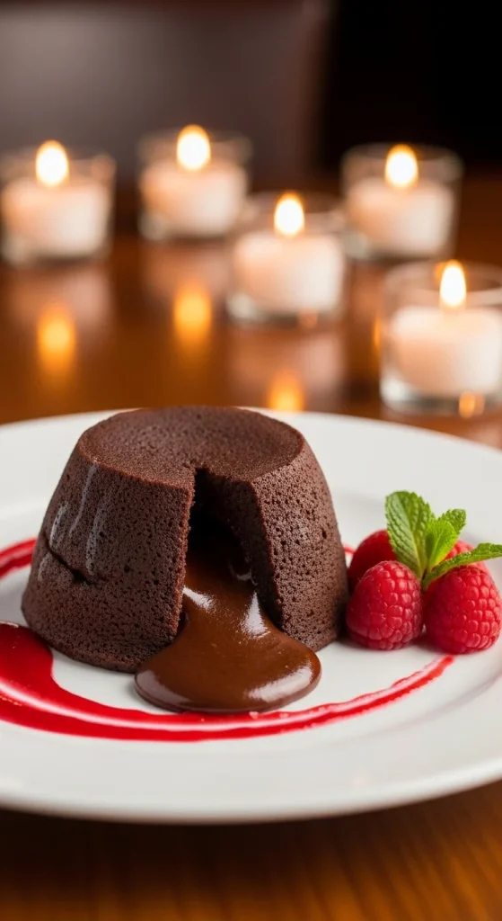 25. Chocolate Lava Cake with Raspberry Coulis