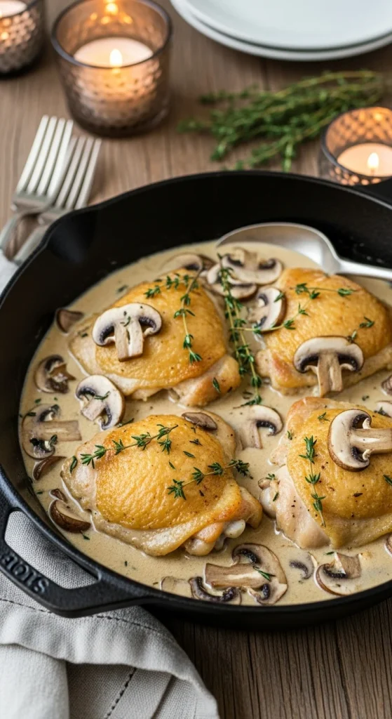 25. Creamy Mushroom Chicken Thighs
