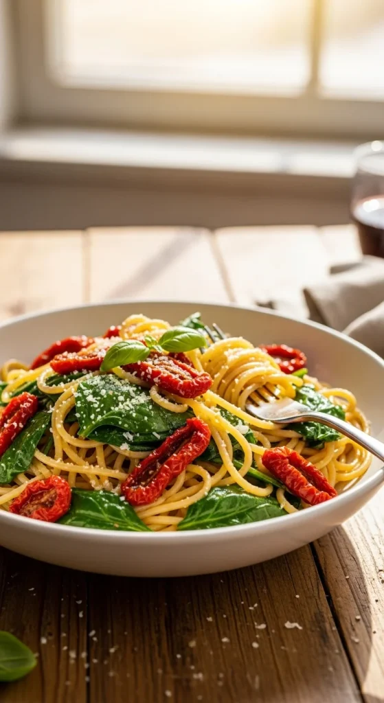 25. Gluten-Free Sun-Dried Tomato and Spinach Spaghetti