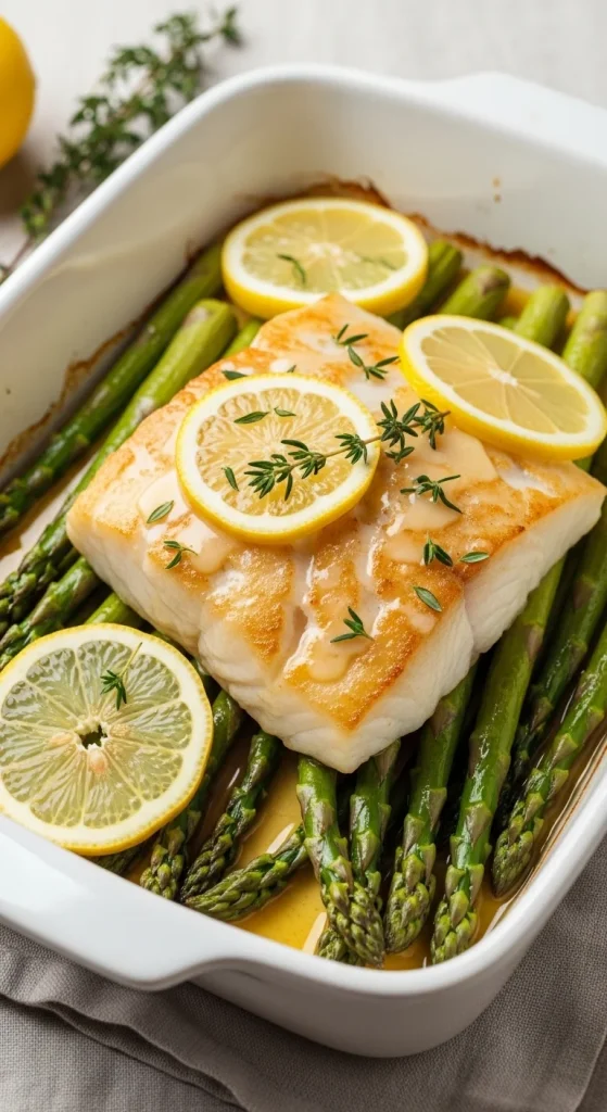 3. Baked Cod with Asparagus and Lemon