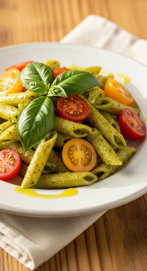 3. Gluten-Free Pesto Penne with Cherry Tomatoes