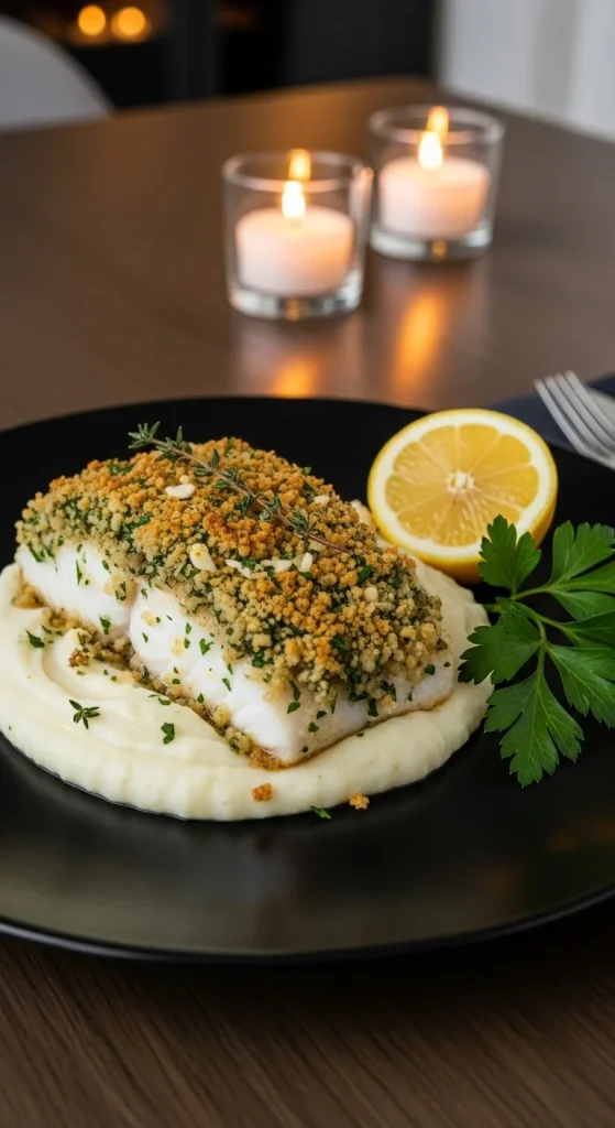 3. Herb-Crusted Baked Halibut