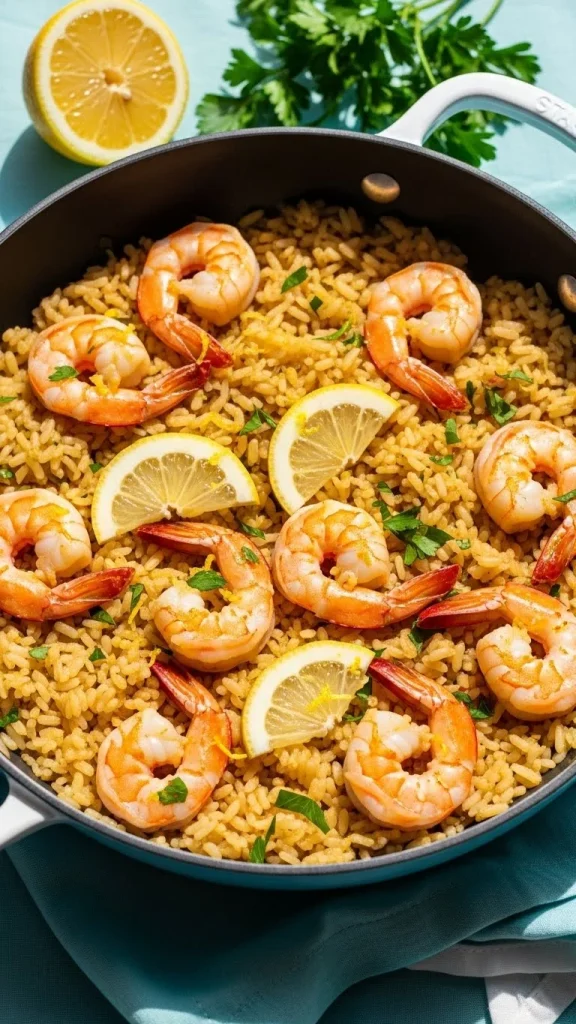 3. Lemon Garlic Shrimp and Rice