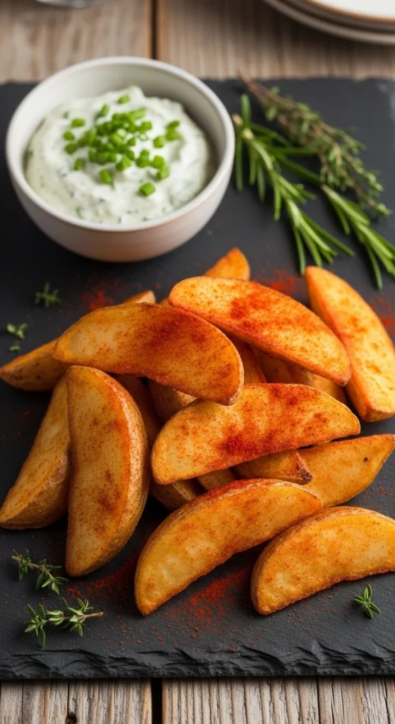 4. Baked Potato Wedges with Herb Dip