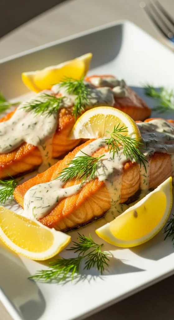 4. Baked Salmon with Dill Sauce