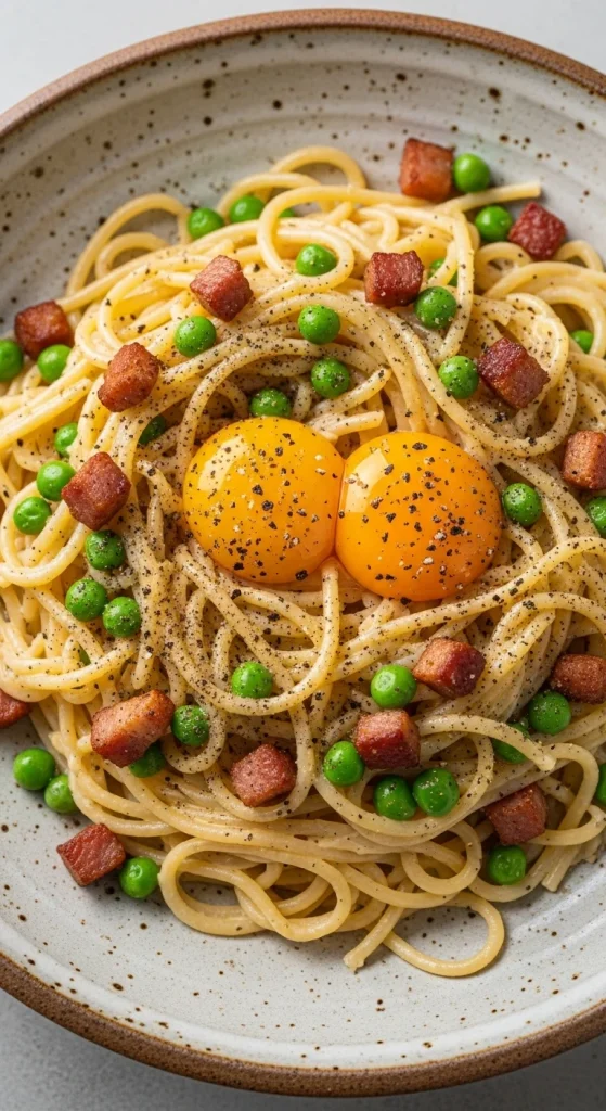 4. Carbonara with Pancetta and Peas