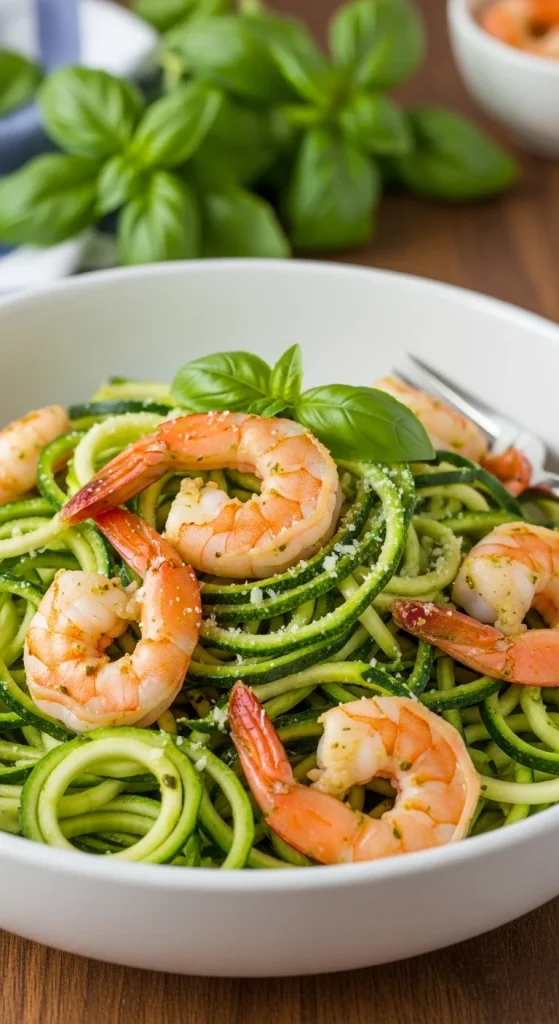 4. Zucchini Noodles with Shrimp and Pesto