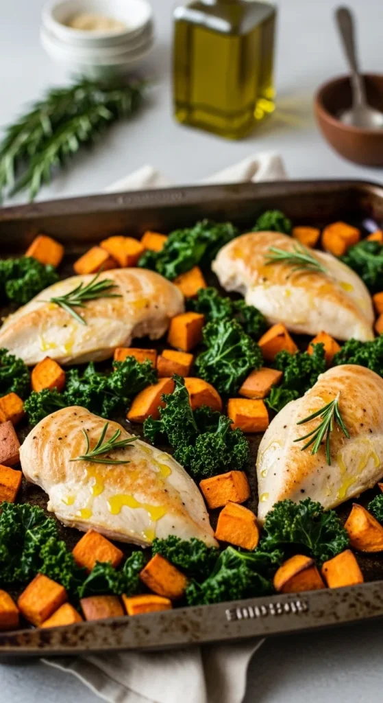 5. Baked Chicken with Sweet Potato and Kale