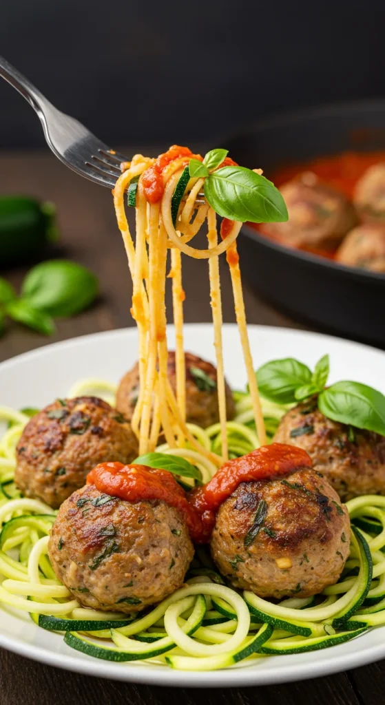 5. Baked Turkey Meatballs with Zucchini Noodles