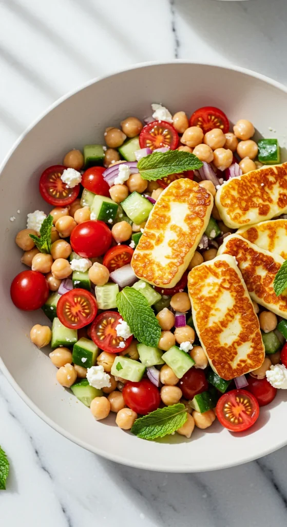 5. Mediterranean Chickpea Salad with Grilled Halloumi