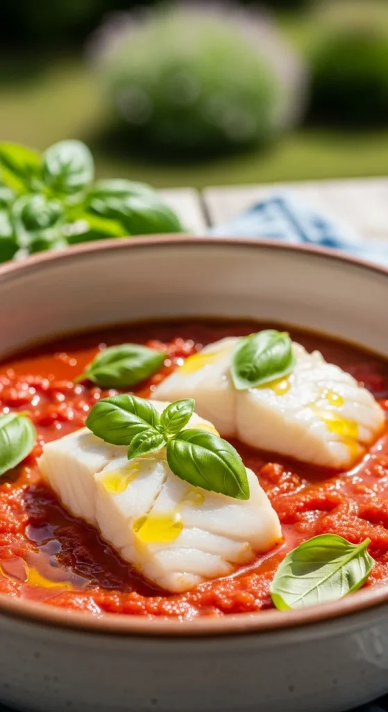 7. Baked Cod with Tomato Basil Sauce