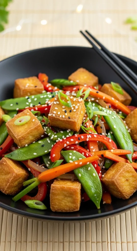 7. Baked Tofu with Stir-Fried Veggies