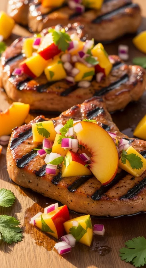 7. Grilled Pork Chops with Peach Salsa