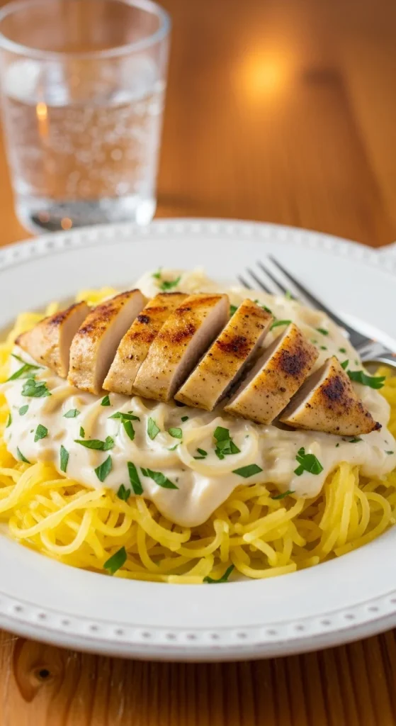 7. Keto Chicken Alfredo with Spaghetti Squash