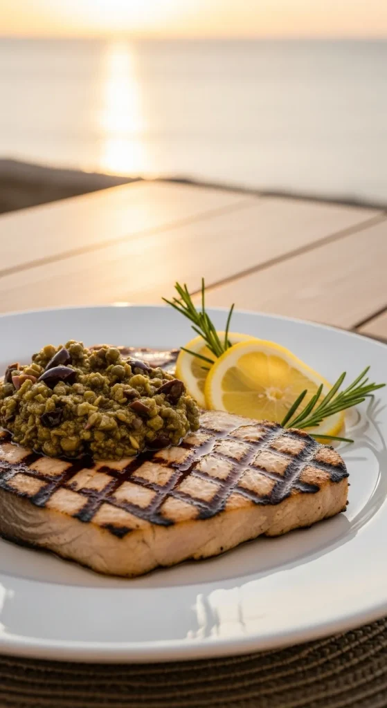8. Grilled Swordfish with Olive Tapenade
