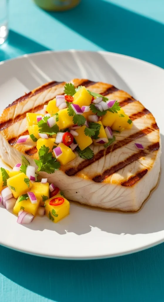9. Grilled Swordfish with Mango Salsa