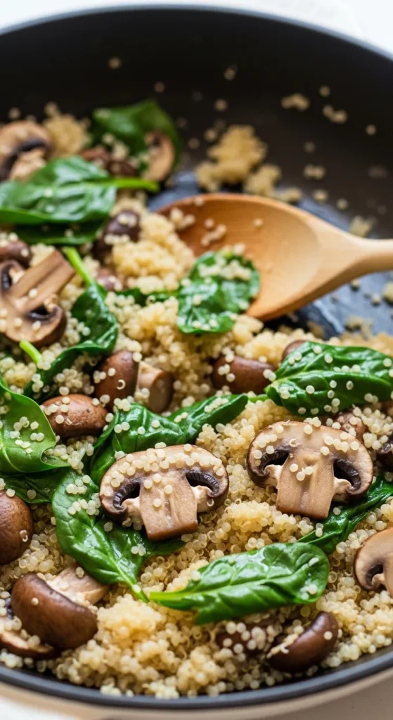 9. Mushroom and Spinach Quinoa Skillet