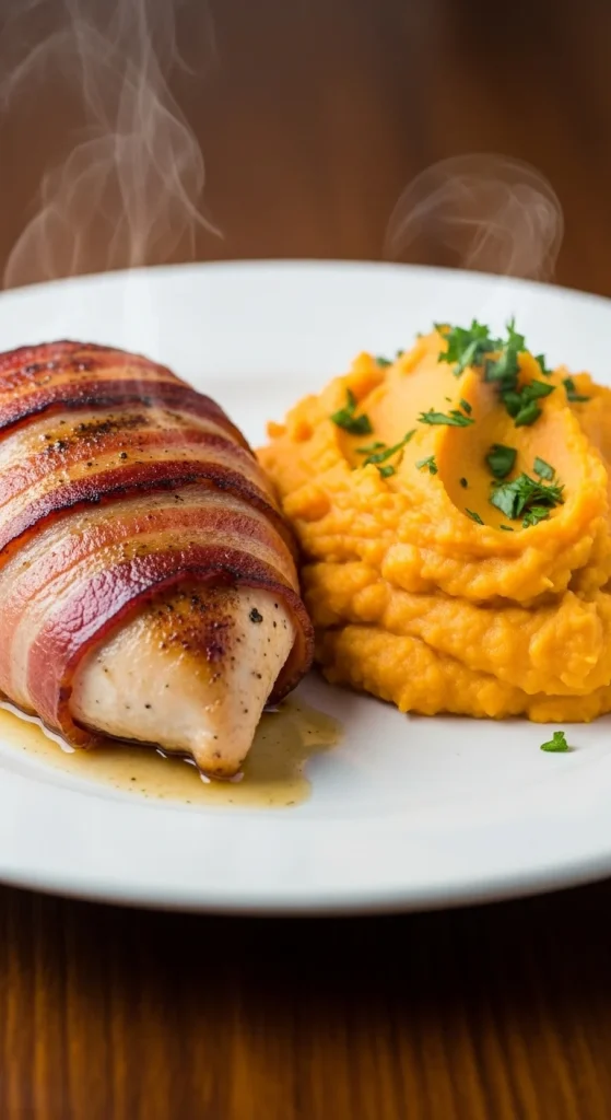 Recipe 1 Bacon-Wrapped Chicken with Sweet Potato Mash