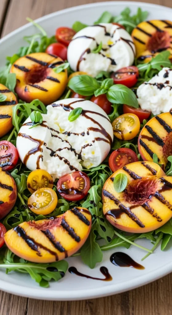 Summer Grilled Peach and Burrata Sala